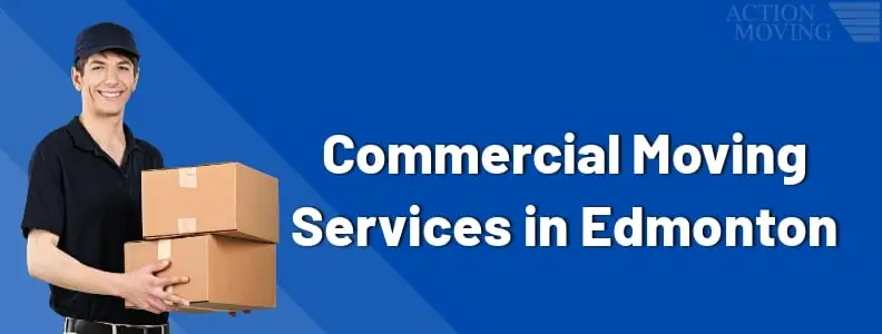 Commercial moving services with man hold moving boxes