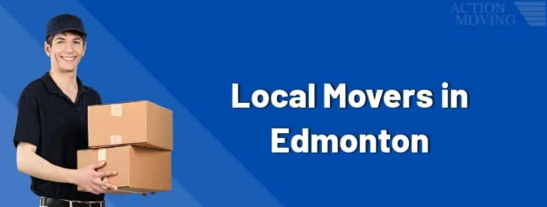 Local Movers in Edmonton banner ad with man holding moving boxes