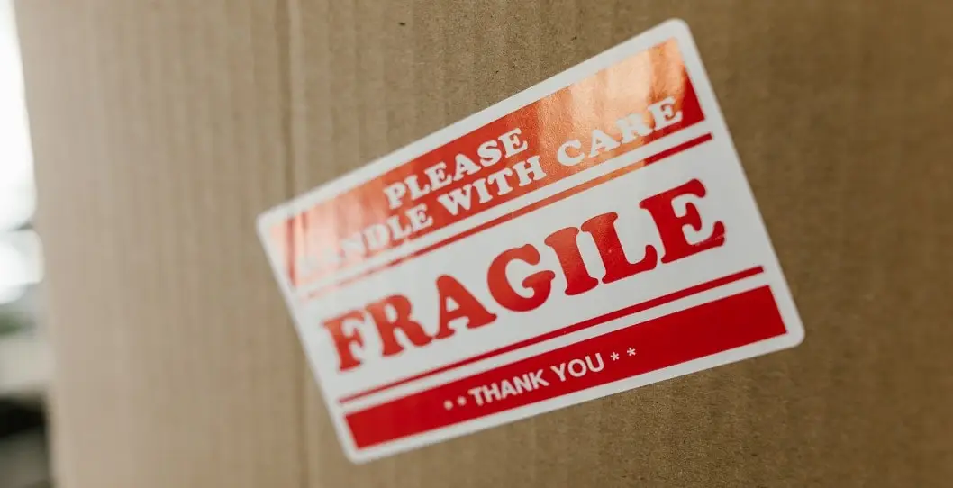 Fragile label on cardboard box