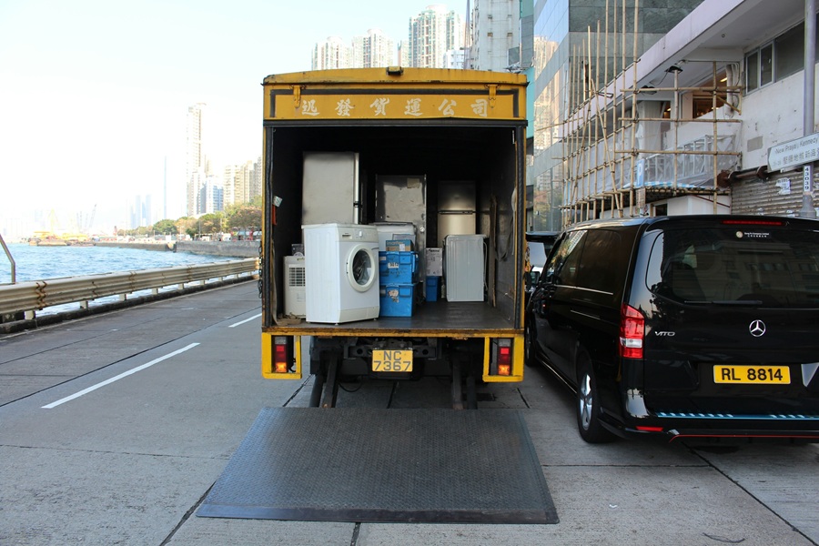 Moving truck loaded with home appliances